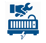 Wrench and battery icon indicating repair and maintenance service - hybrid mechanics