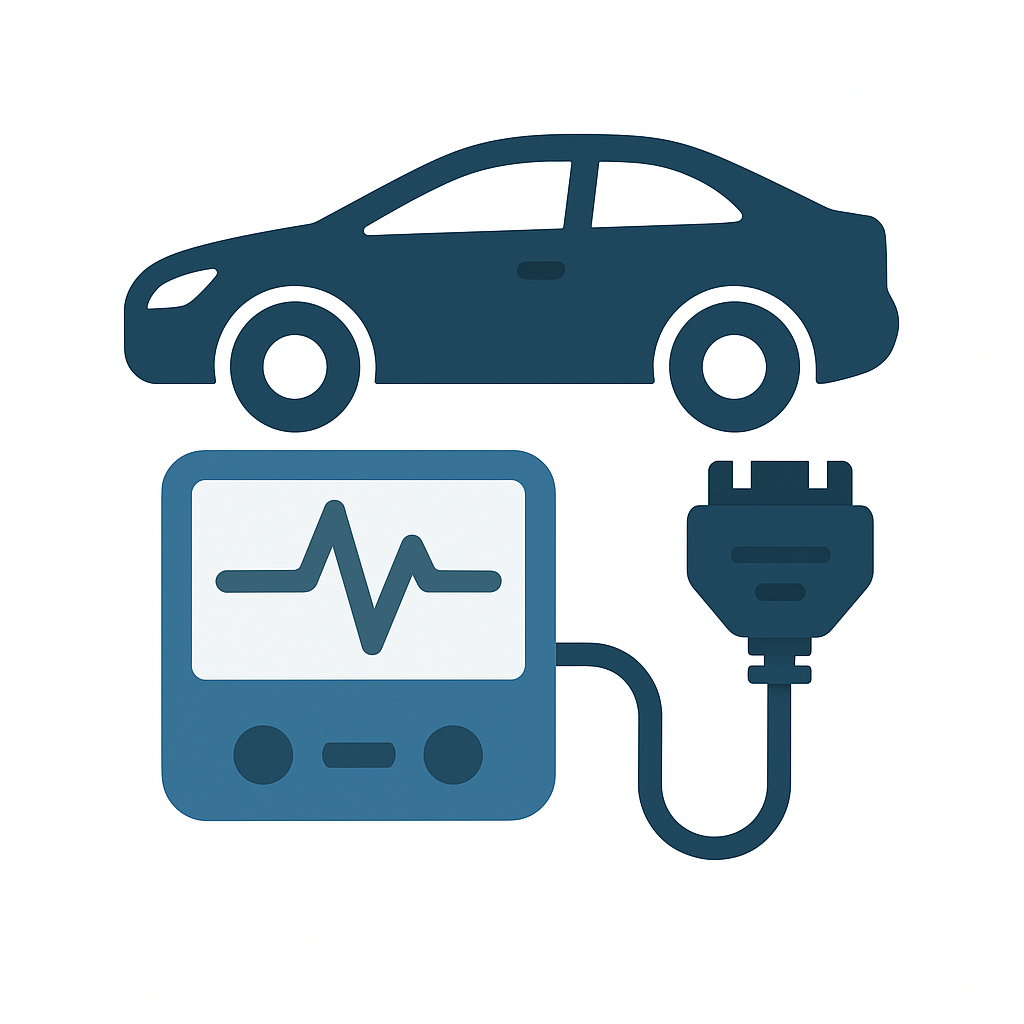 Car battery replacement icon with clock symbol for maintenance