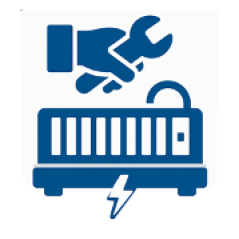 Wrench and battery icon indicating repair and maintenance service – hybrid mechanics Wrench and battery icon indicating repair and maintenance service - hybrid mechanics